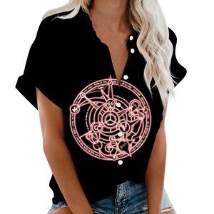 Summer office simple 2023 new fashion women's shirt short sleeve 3D printing
